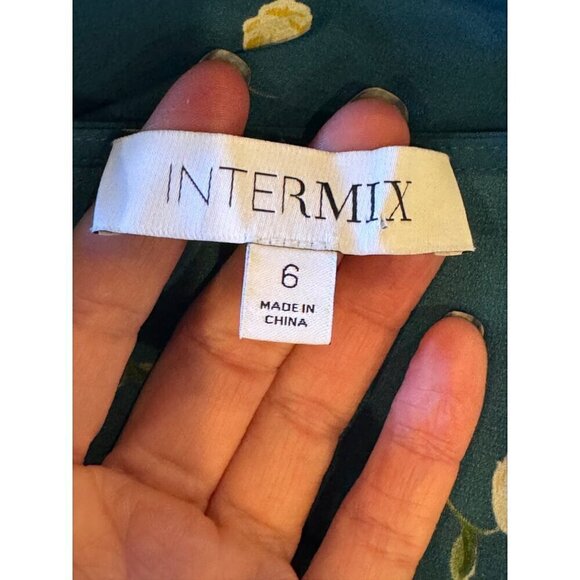 Intermix Dress Women 6 Teal Blue Adrienne Floral Silk Ruched Ruffle Mini Sheath - Picture 11 of 12